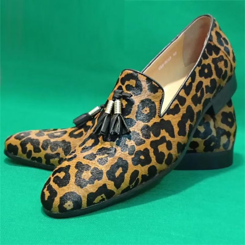 Sapatos Formais Masculinos Couro Genuíno Prestige Mocassins Pontiagudos - Leopardo