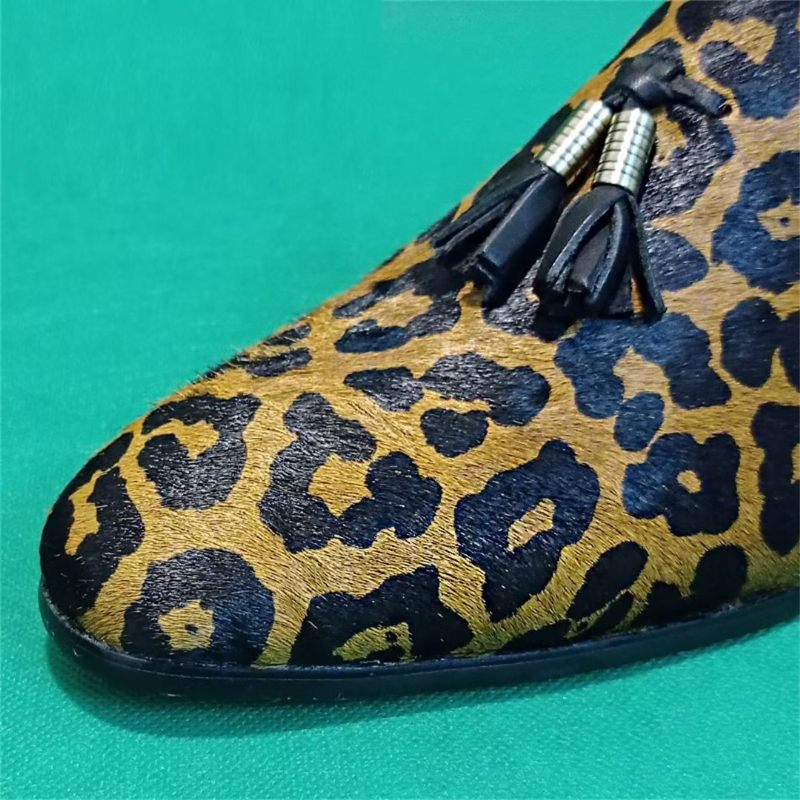 Sapatos Formais Masculinos Couro Genuíno Prestige Mocassins Pontiagudos - Leopardo