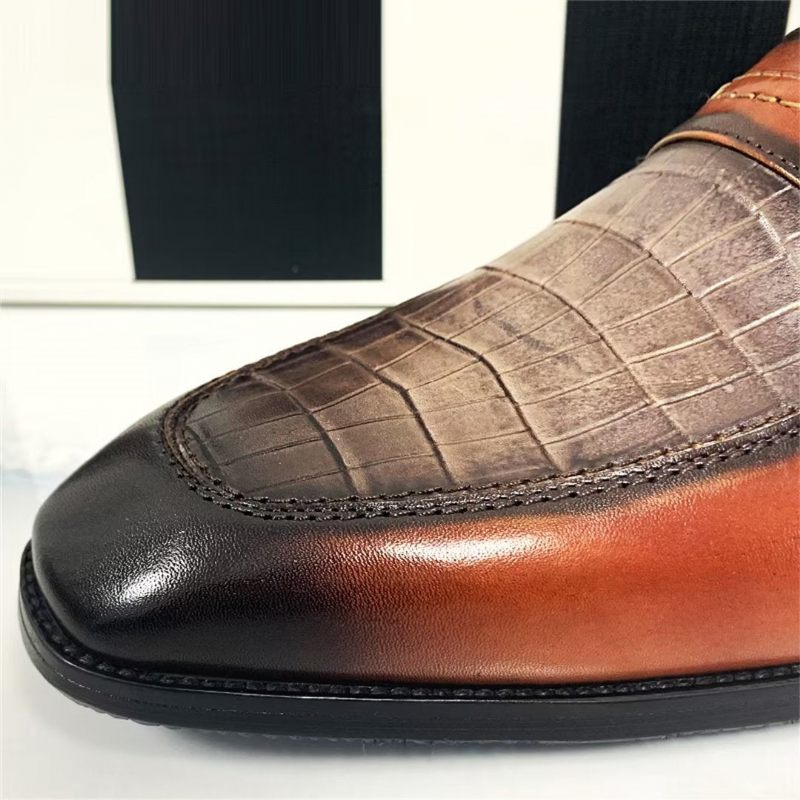 Sapatos Formais Masculinos Couro Genuíno Sofisticados Sociais Com Bico Quadrado - Marrom