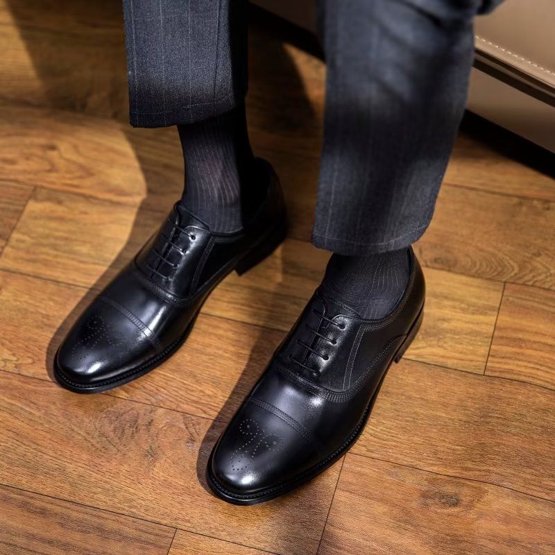 Sapatos Formais Masculinos Couro Luxo Elegância Oxford - Preto