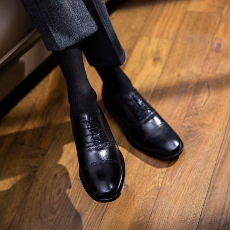 Sapatos Formais Masculinos Couro Luxo Elegância Oxford - Preto