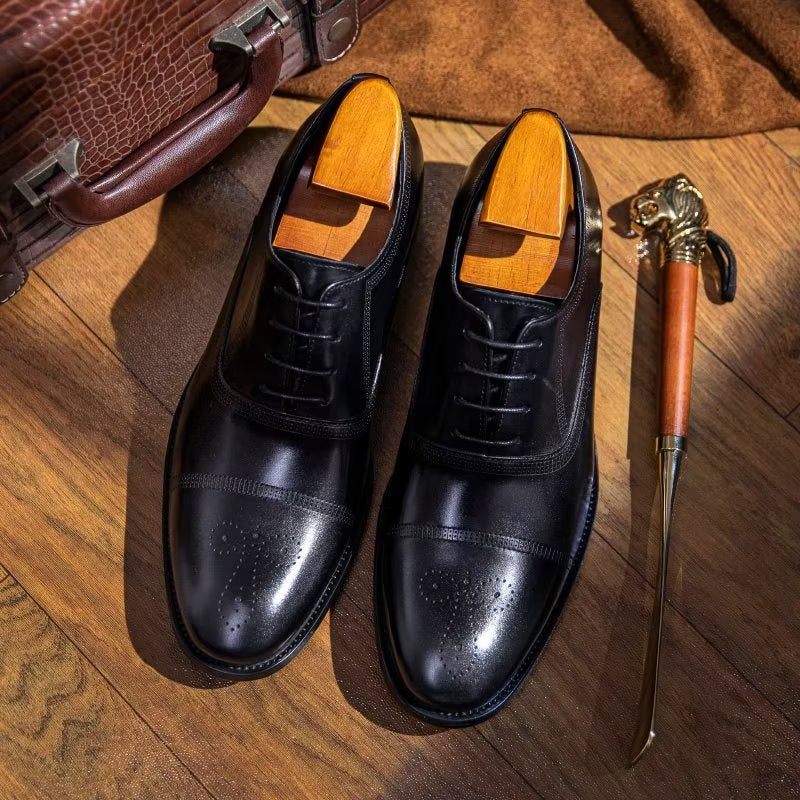 Sapatos Formais Masculinos Couro Luxo Elegância Oxford - Preto