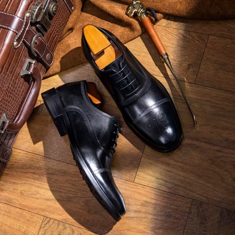 Sapatos Formais Masculinos Couro Luxo Elegância Oxford - Preto