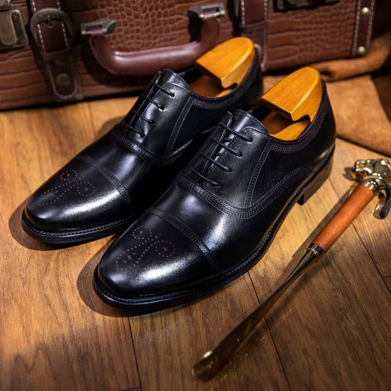 Sapatos Formais Masculinos Couro Luxo Elegância Oxford - Preto