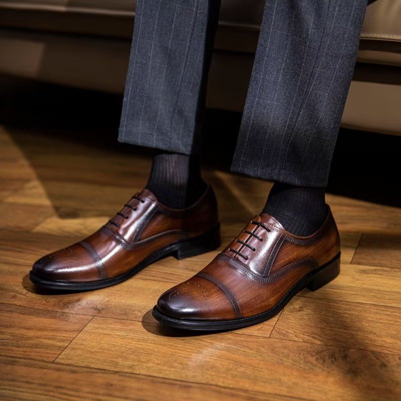 Sapatos Formais Masculinos Couro Luxo Elegância Oxford - Café