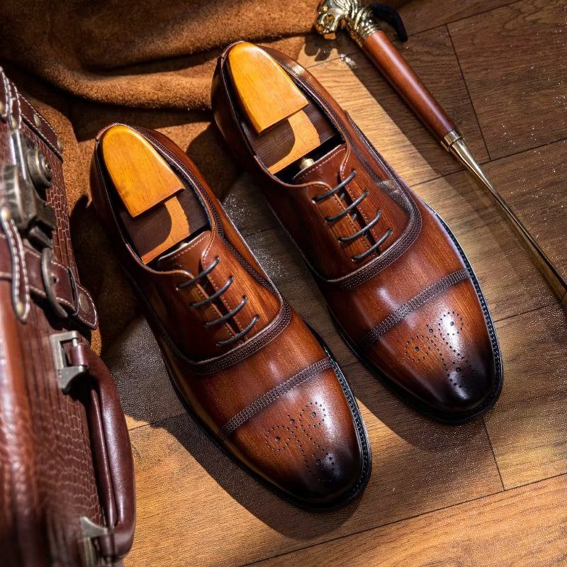 Sapatos Formais Masculinos Couro Luxo Elegância Oxford - Café