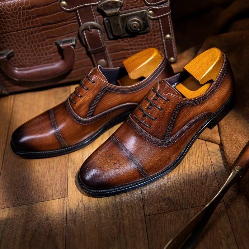 Sapatos Formais Masculinos Couro Luxo Elegância Oxford - Café