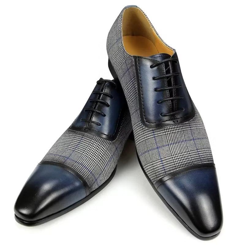 Sapatos Formais Masculinos Couro Luxo Elegante Brogue Casamento Oxford - Azul