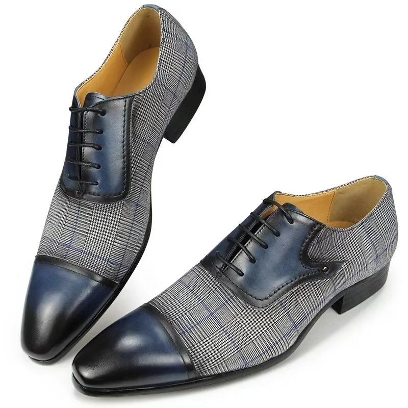 Sapatos Formais Masculinos Couro Luxo Elegante Brogue Casamento Oxford - Azul