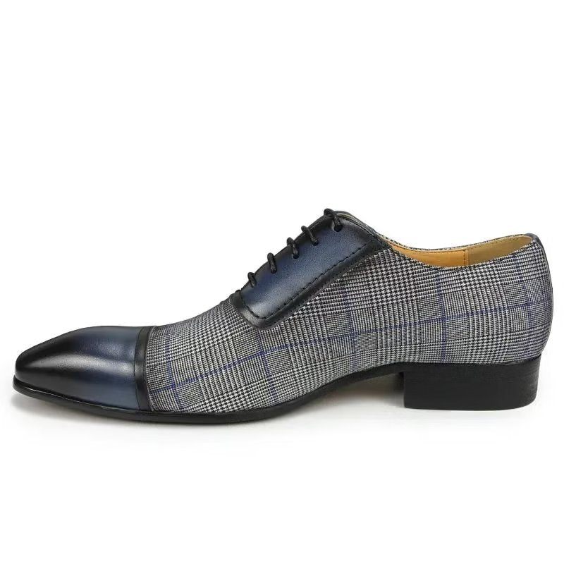 Sapatos Formais Masculinos Couro Luxo Elegante Brogue Casamento Oxford - Azul