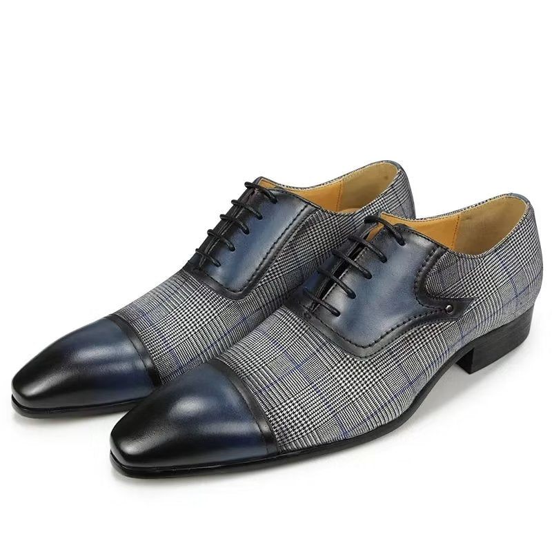 Sapatos Formais Masculinos Couro Luxo Elegante Brogue Casamento Oxford - Azul