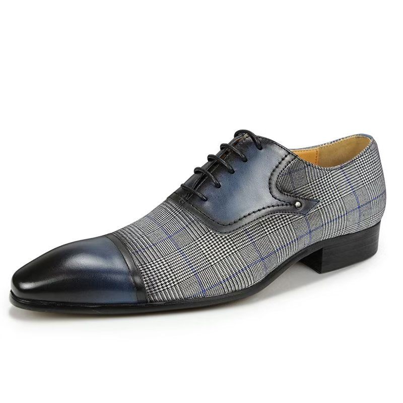 Sapatos Formais Masculinos Couro Luxo Elegante Brogue Casamento Oxford - Azul