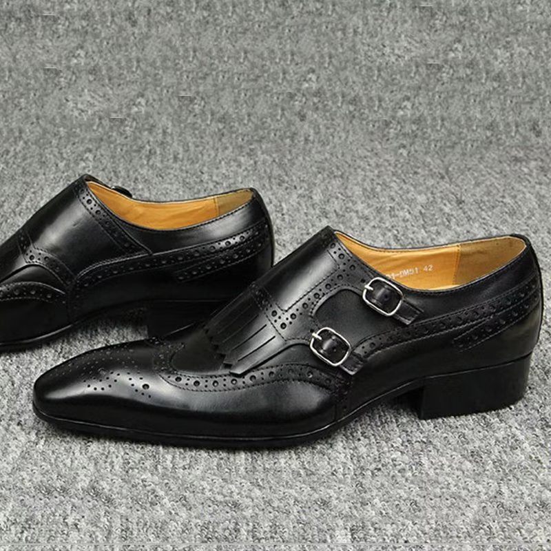 Sapatos Formais Masculinos Couro Luxo Metal Elegante Brogue Casamento - Preto