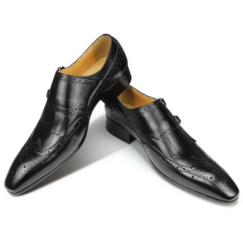 Sapatos Formais Masculinos Couro Luxo Metal Elegante Brogue Casamento - Preto