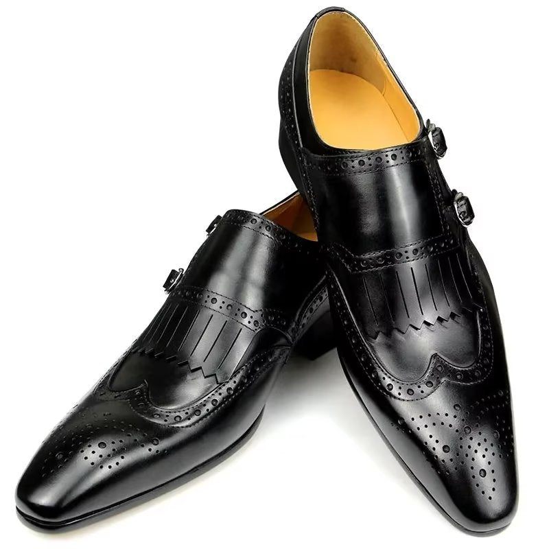 Sapatos Formais Masculinos Couro Luxo Metal Elegante Brogue Casamento - Preto