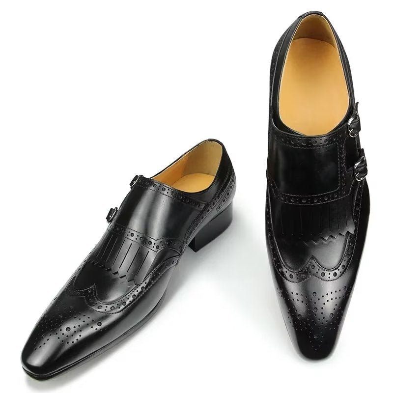 Sapatos Formais Masculinos Couro Luxo Metal Elegante Brogue Casamento - Preto