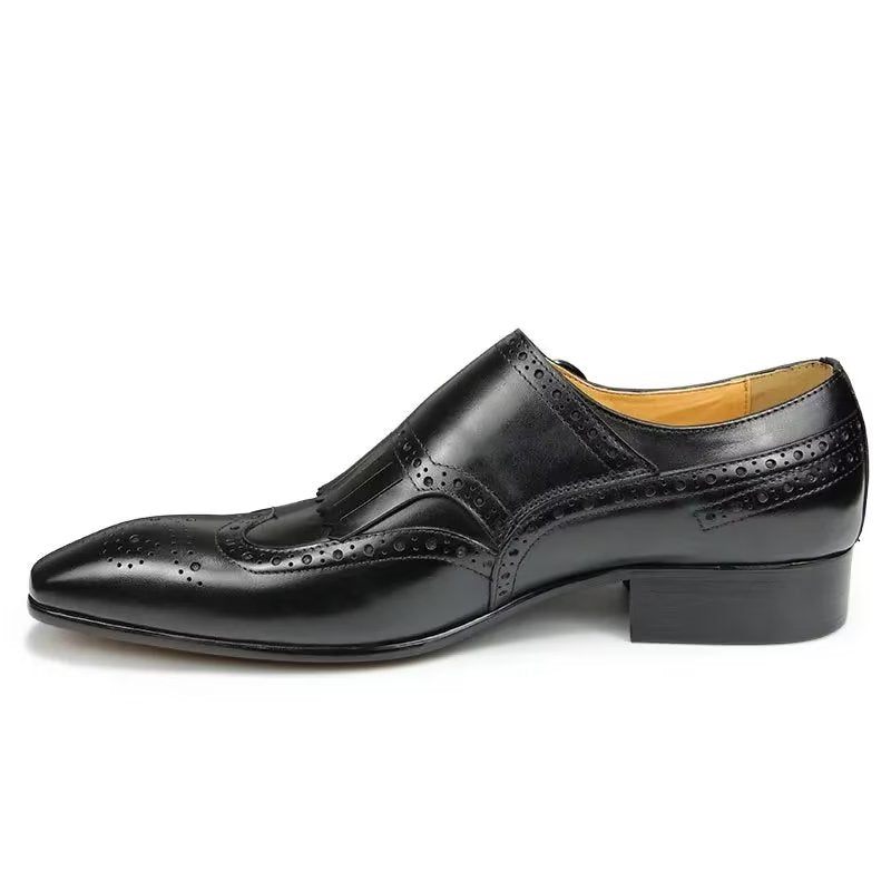 Sapatos Formais Masculinos Couro Luxo Metal Elegante Brogue Casamento - Preto