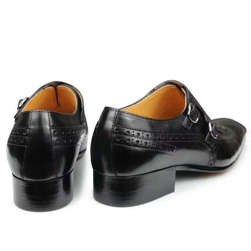 Sapatos Formais Masculinos Couro Luxo Metal Elegante Brogue Casamento - Preto