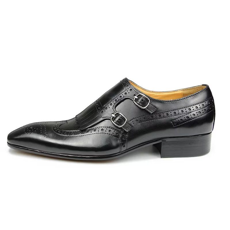 Sapatos Formais Masculinos Couro Luxo Metal Elegante Brogue Casamento - Preto