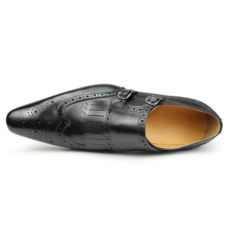 Sapatos Formais Masculinos Couro Luxo Metal Elegante Brogue Casamento - Preto