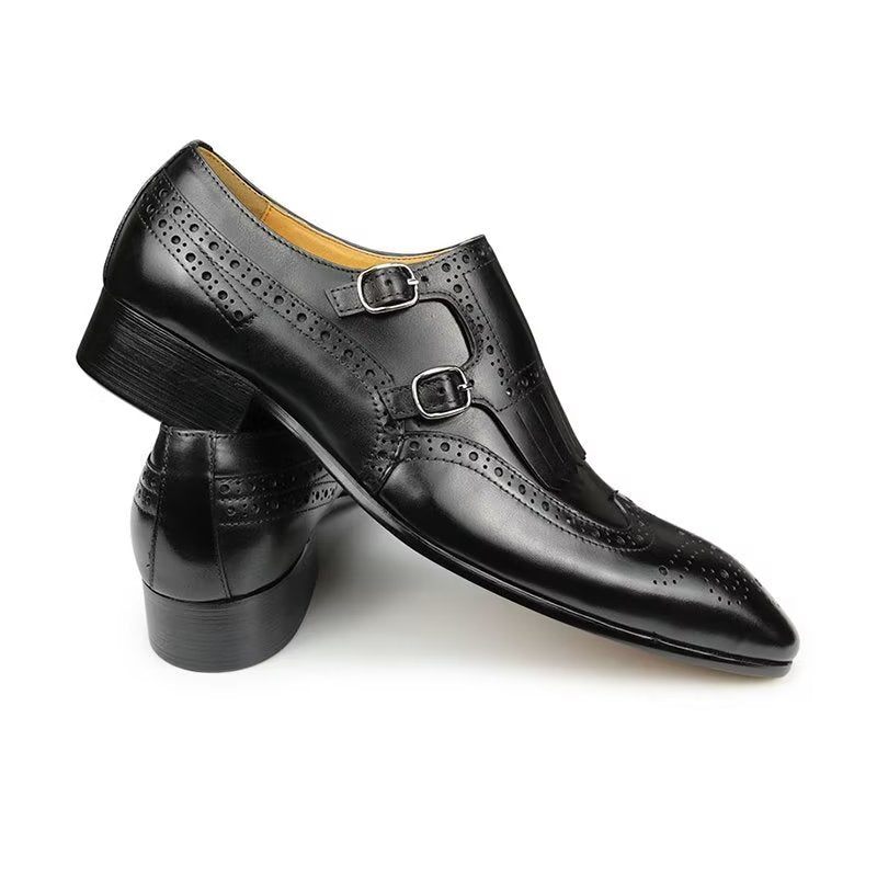 Sapatos Formais Masculinos Couro Luxo Metal Elegante Brogue Casamento - Preto