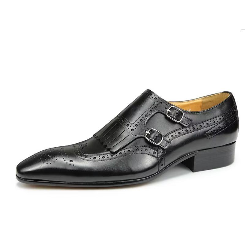 Sapatos Formais Masculinos Couro Luxo Metal Elegante Brogue Casamento - Preto