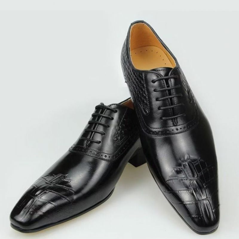 Sapatos Formais Masculinos Couro Luxo Opulento Brogue Oxford Nupciais - Preto