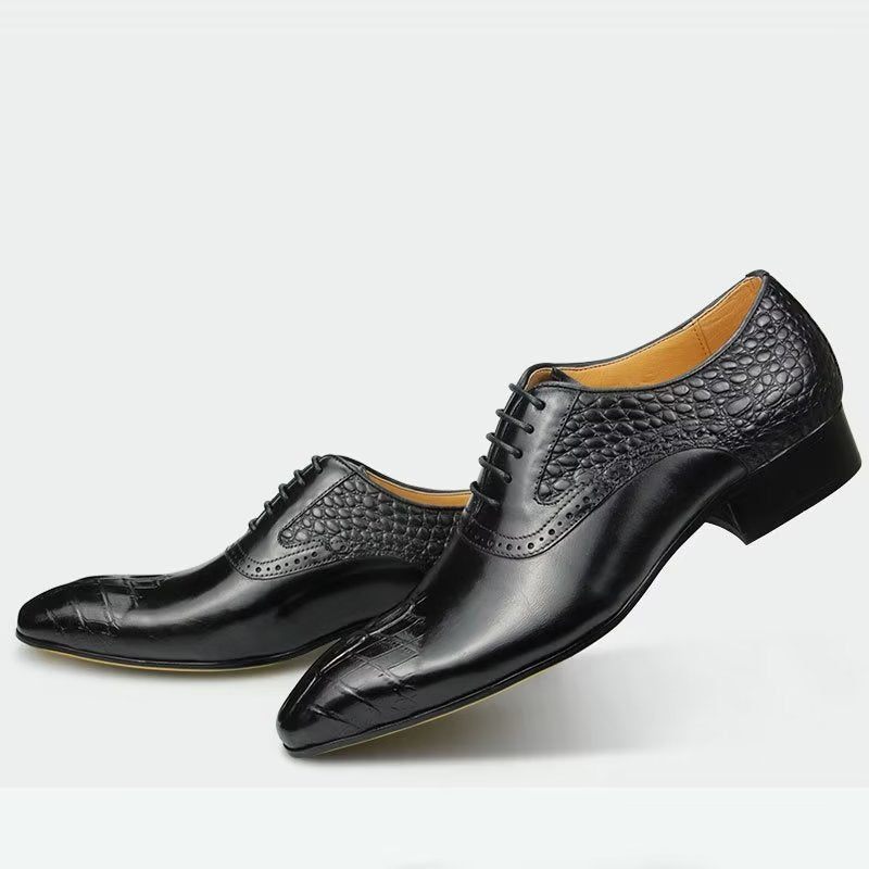 Sapatos Formais Masculinos Couro Luxo Opulento Brogue Oxford Nupciais - Preto