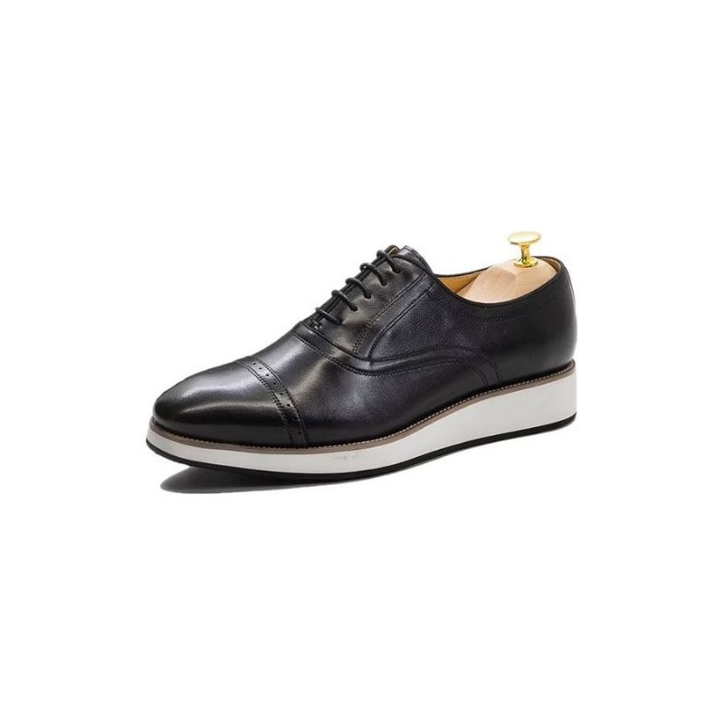 Sapatos Formais Masculinos Couro Luxo Polido Com Cordões - Preto