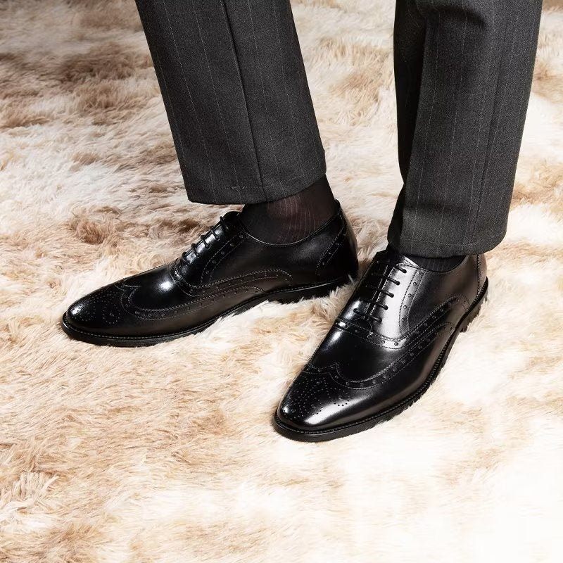 Sapatos Formais Masculinos Couro Luxuoso Brogue - Preto