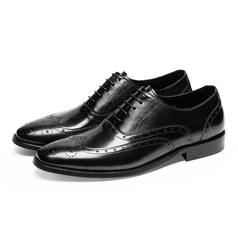 Sapatos Formais Masculinos Couro Luxuoso Brogue - Preto