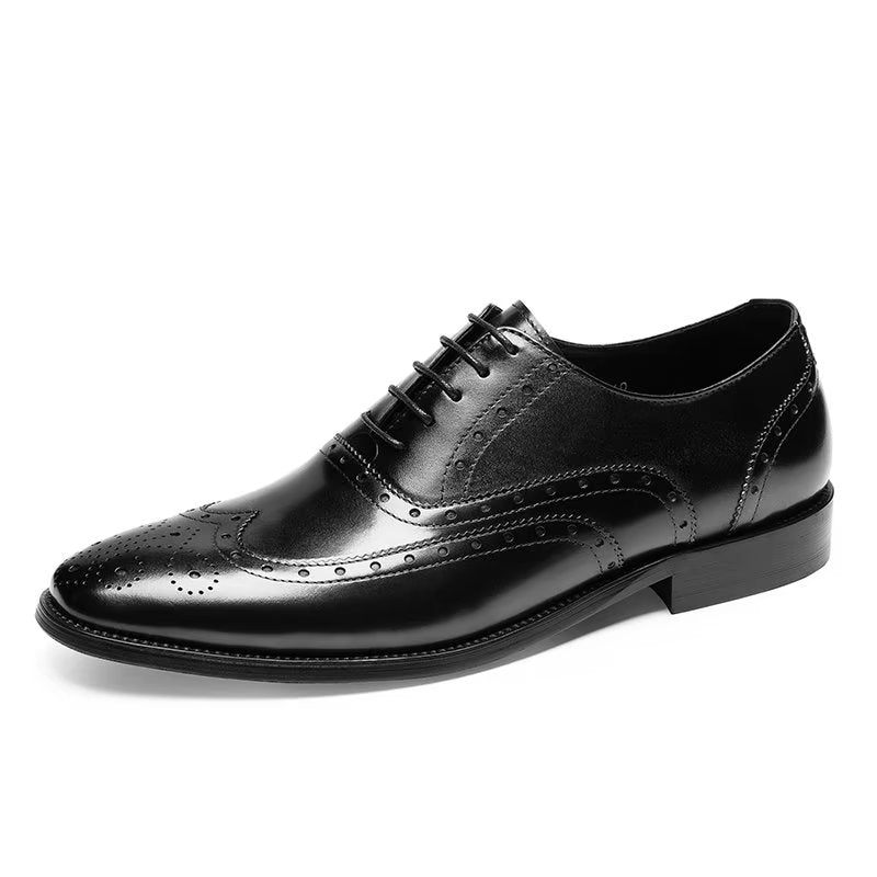 Sapatos Formais Masculinos Couro Luxuoso Brogue - Preto