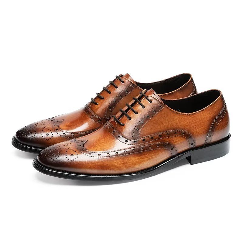 Sapatos Formais Masculinos Couro Luxuoso Brogue - Café