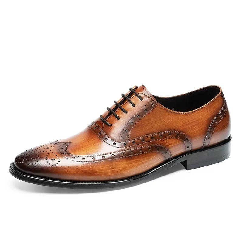 Sapatos Formais Masculinos Couro Luxuoso Brogue - Café