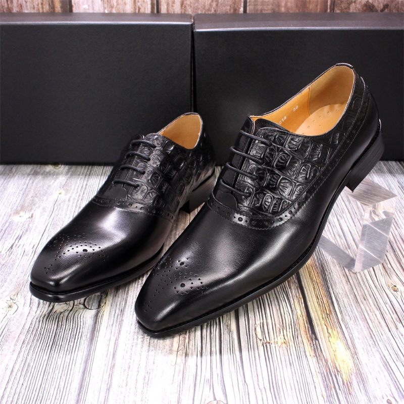 Sapatos Formais Masculinos Couro Luxuoso Brogue Oxford - Preto