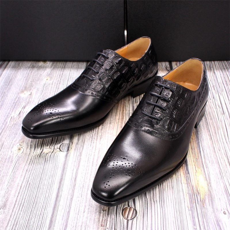 Sapatos Formais Masculinos Couro Luxuoso Brogue Oxford - Preto