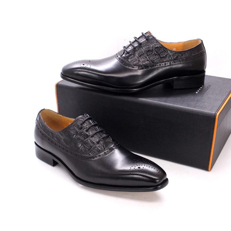 Sapatos Formais Masculinos Couro Luxuoso Brogue Oxford - Preto