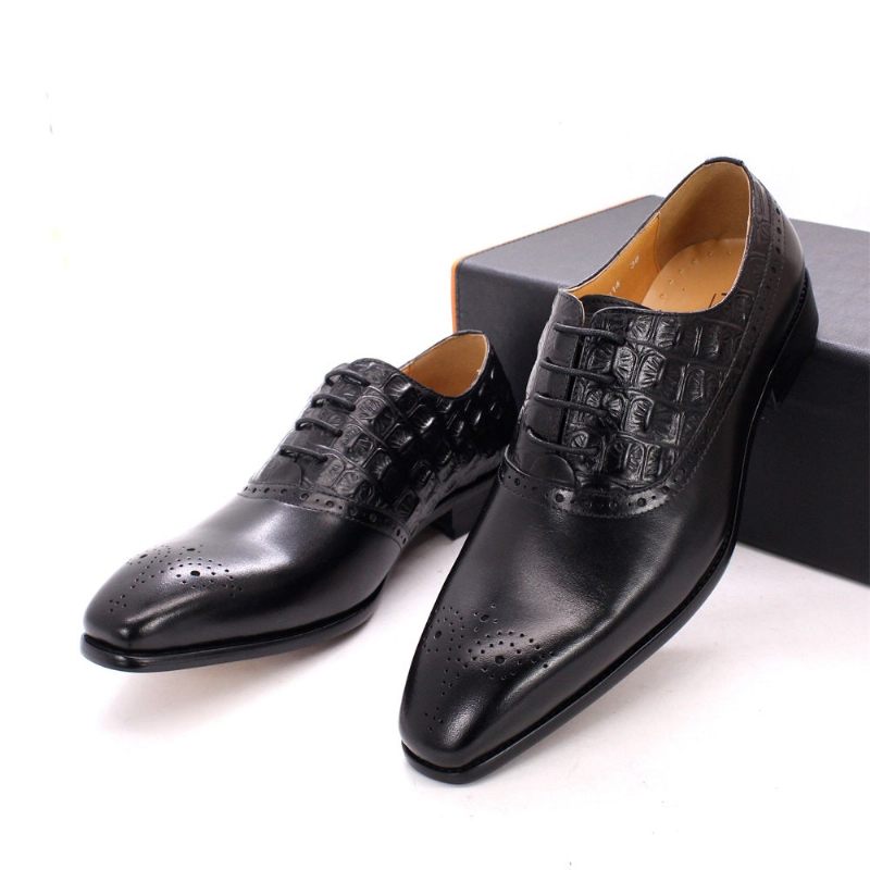 Sapatos Formais Masculinos Couro Luxuoso Brogue Oxford - Preto