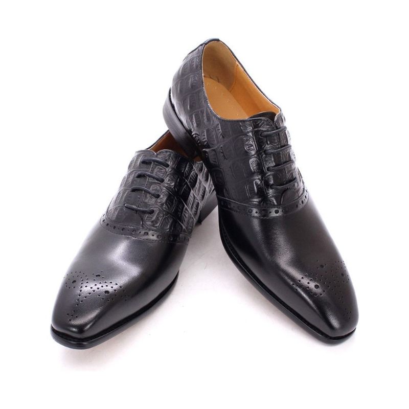 Sapatos Formais Masculinos Couro Luxuoso Brogue Oxford - Preto