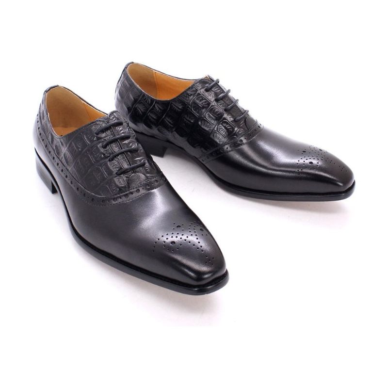 Sapatos Formais Masculinos Couro Luxuoso Brogue Oxford - Preto