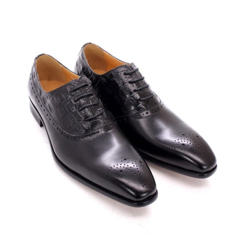 Sapatos Formais Masculinos Couro Luxuoso Brogue Oxford - Preto