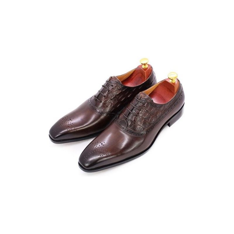 Sapatos Formais Masculinos Couro Luxuoso Brogue Oxford - Café