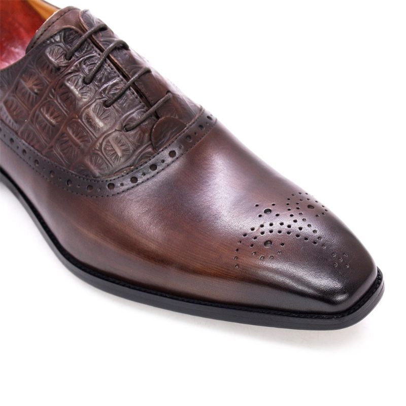 Sapatos Formais Masculinos Couro Luxuoso Brogue Oxford - Café