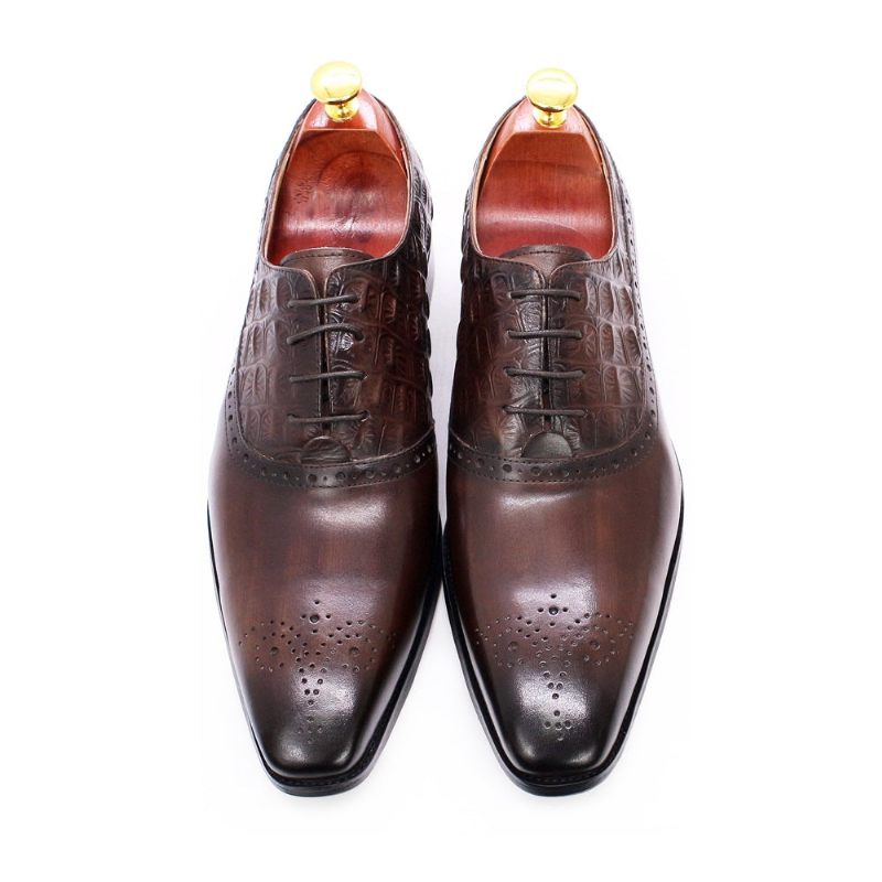 Sapatos Formais Masculinos Couro Luxuoso Brogue Oxford - Café