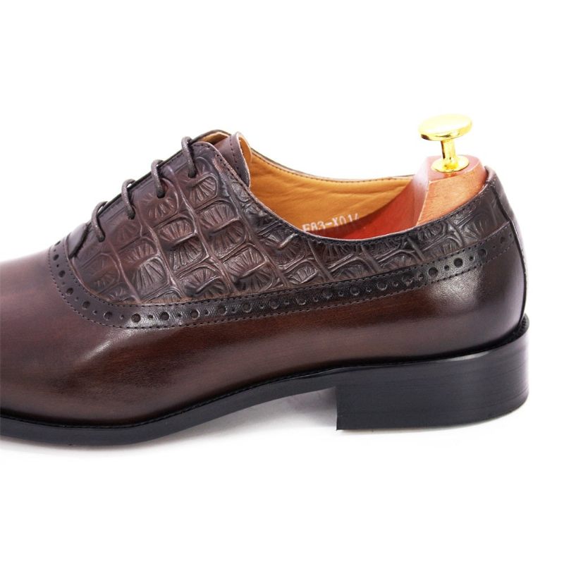 Sapatos Formais Masculinos Couro Luxuoso Brogue Oxford - Café