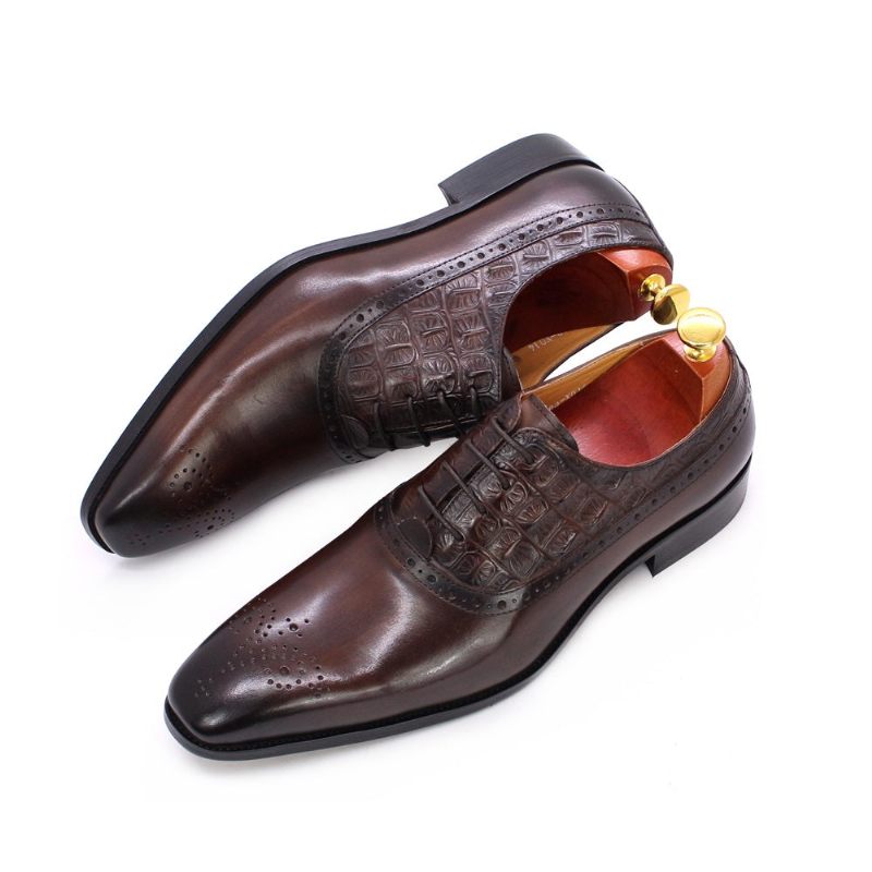 Sapatos Formais Masculinos Couro Luxuoso Brogue Oxford - Café