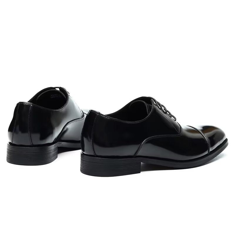 Sapatos Formais Masculinos Couro Luxuoso Com Bico Redondo Oxford - Preto