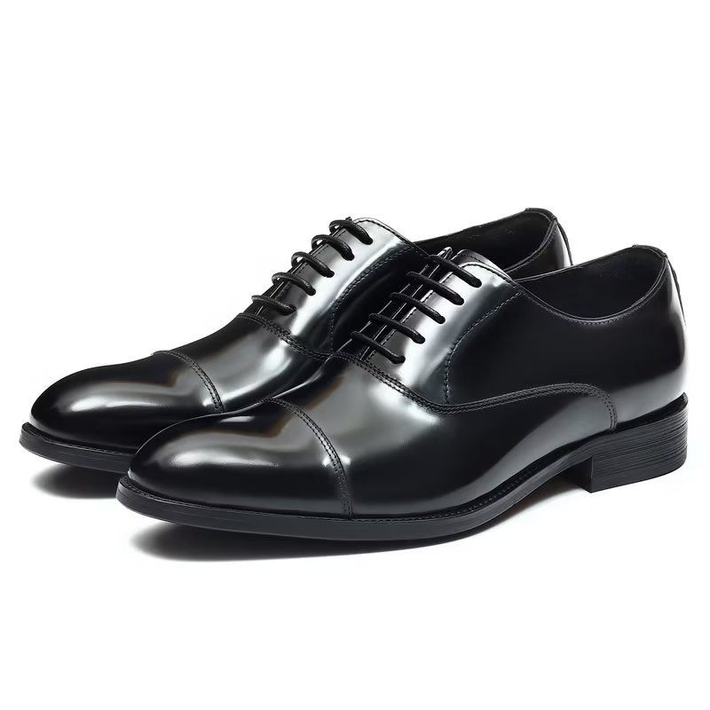 Sapatos Formais Masculinos Couro Luxuoso Com Bico Redondo Oxford - Preto