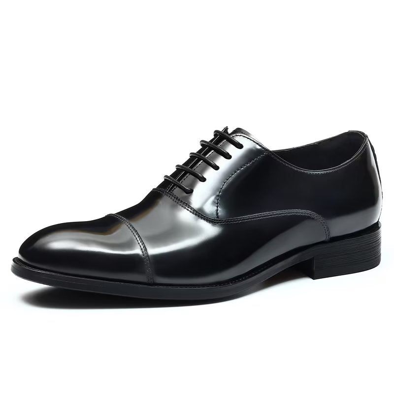 Sapatos Formais Masculinos Couro Luxuoso Com Bico Redondo Oxford - Preto