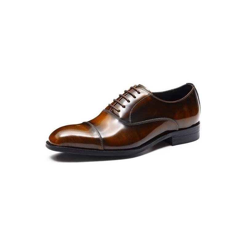 Sapatos Formais Masculinos Couro Luxuoso Com Bico Redondo Oxford - Café